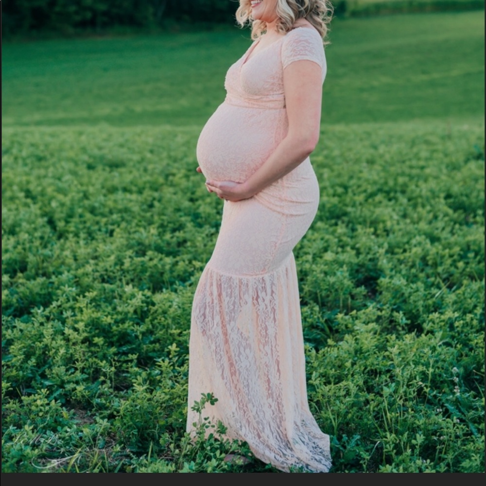 Maternity short sleeve off shoulder maxi gown